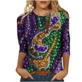 thumbnail image 2 of Cavosen Carnival Day Womens 3/4 Sleeve T Shirts Casual Festival Mardi Gras Round Neck Tops Mask Graphic Print Blouse Holiday Stylish Shirts Dressy Going out T-Shirts Party Tuesday 2XL, 2 of 5