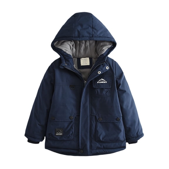 KAUOD Kids Boys Fleece Lined Hooded Jackets Winter Padded Windproof Warm Coats Toddler Waterproof Hiking Walking Outwear