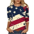 thumbnail image 2 of Xdegoge 4th Of July Tops for Women Patriotic Shirts USA American Flag Distressed Print Crewneck 3/4 Sleeve Casual Loose Fit Lightweight Summer Holiday Independence Day Graphic Tees, 2 of 5