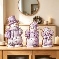 thumbnail image 5 of Lilixerw Christmas Snowman Figurine Set of 3 Purple Plaid with Hats Scarves Christmas Tree for Shelf Mantel Holiday Seasonal Home Decoration, 5 of 6
