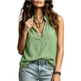 thumbnail image 4 of Aezemi Women Cotton Linen Tank Top, Collared V Neck Summer Beach Vacation Shirts, Fashion Sleeveless Lightweight Tunic Tops, 4 of 6