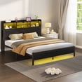 thumbnail image 6 of Greenstell Queen Bed Frame with Bookshelf Headboard - Metal Platform Bed with Charging Station, LED Bed Frame, Easy Assembly, Noise-Free, Adult, Black, 6 of 7