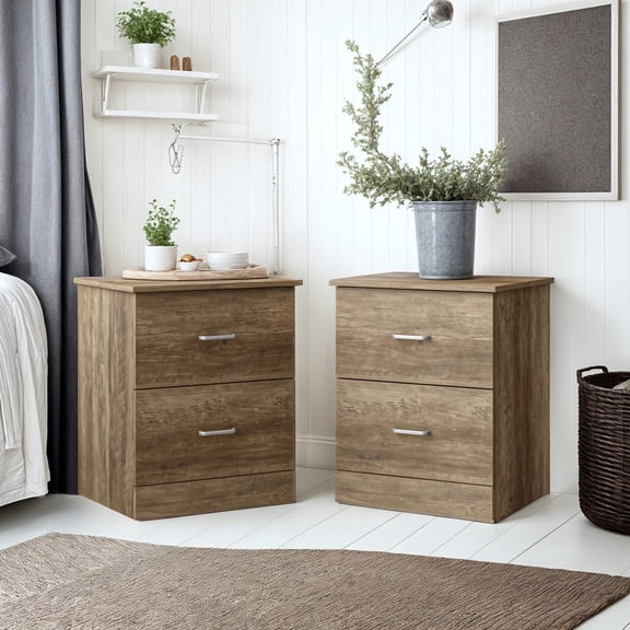 STYLIVIA 2-Drawer Nightstand Set of 2 Modern Design Knotty Oak 18.7" W × 15.7" D × 23.7" H