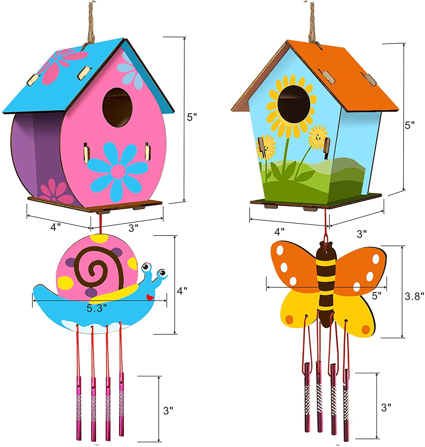 Arts and Crafts, 2 Pack DIY Bird House & Wind Chime, Kids Crafts Wooden  Arts, Crafts for Kids Ages 4-8 6-8 