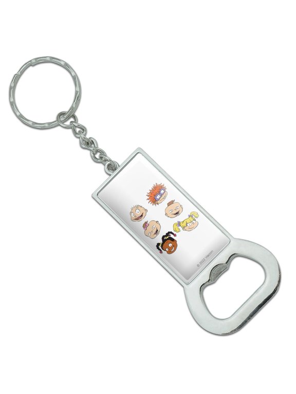 Rugrats Character Heads Keychain Rectangle Chrome Plated Metal Bottle Cap Opener