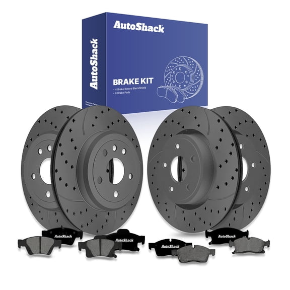 AutoShack Front & Rear Brake Rotors & Premium Pads for Dodge, Durango 2017-2020, AWD RWD V6 3.6L V8 5.7L - Coated Drilled & Slotted - Black Matte Finish - BlackShield