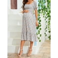 thumbnail image 4 of xiaxaixu Femme Enceinte Robe Florale à Col Carré Robe en Mousseline de Soie à Manches Courtes Robe Midi Été Robe de Maternité Décontractée, 4 of 8