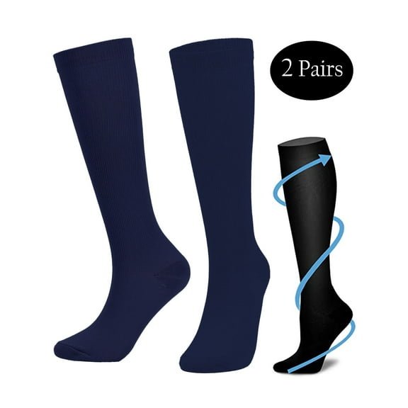 Deago 2 Pairs Compression Socks Women & Men Stockings Graduated Support - Best Running, Athletic Sports, Flight Travel (Navy, S/M)