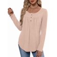 thumbnail image 5 of Long Sleeve Shirts for Women Fall Outfits Crew Neck Casual Tunic Tops Trendy Blouses Fashion Clothing Light Pink L, 5 of 6