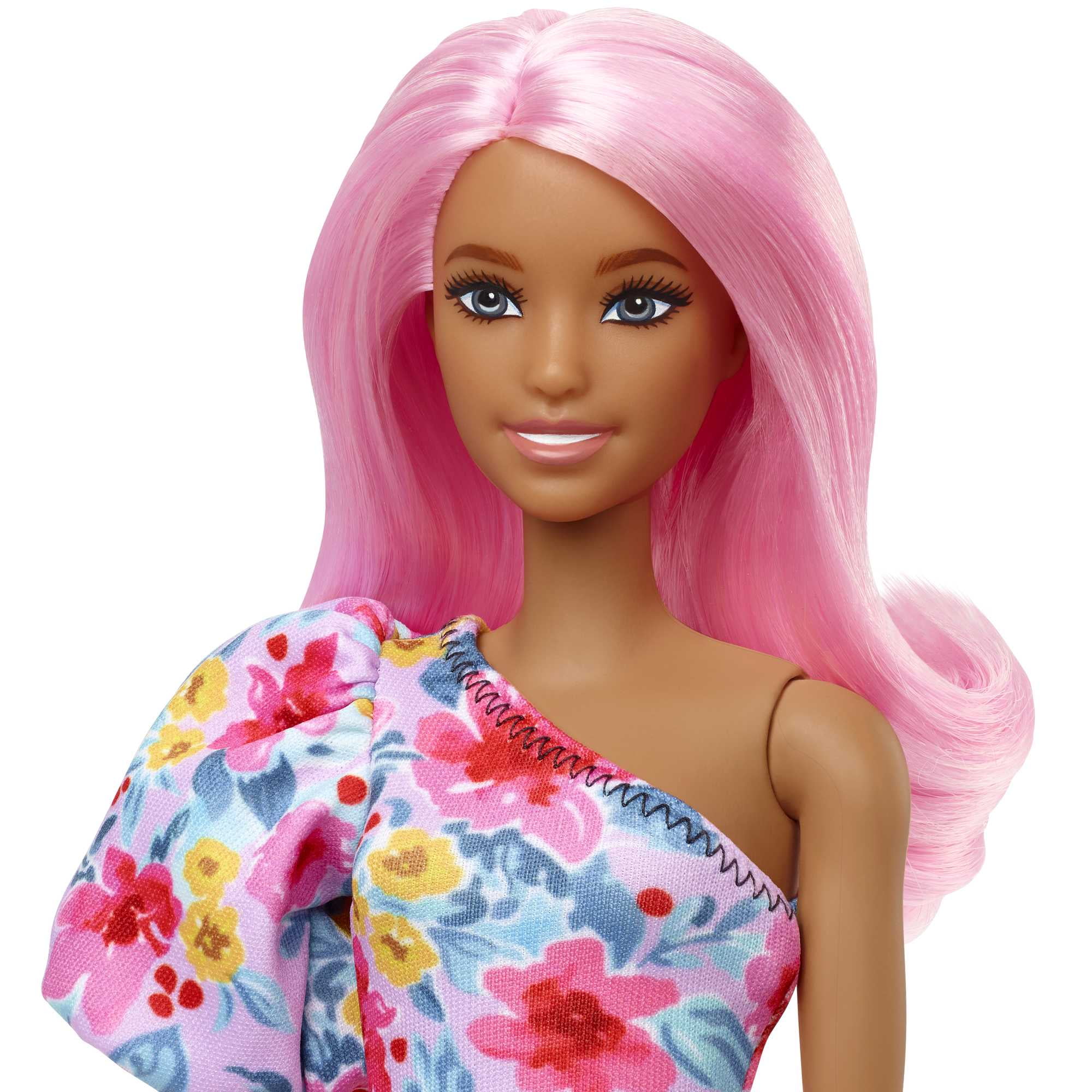 Barbie Fashionistas Doll #189 in Floral Dress with Prosthetic Leg, Pink Hair & Accessories