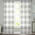 thumbnail image 3 of Grey Plaid Semi Sheer Curtains 72 Inch Length 2 Panels Set, Gradient Geometric Buffalo White Checkered Sheer Kitchen Curtain Privacy Voile Window Curtain for Living Room Bedroom Rod Pocket Drapes, 3 of 7