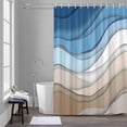 thumbnail image 5 of Blue Brown Shower Curtains for Bathroom, Gradient Abstract Wave Geometric Modern Washable Fabric Shower Curtain with Hooks Waterproof Bathroom Decor Sets, 72 x 96 Inches, 5 of 9