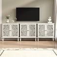 thumbnail image 6 of Spaco Vintage Hollow-Carved 2-Door Accent Cabinet, Floral Design Storage Sideboard with Adjustable Shelf & Solid Wood Legs, White, 6 of 7