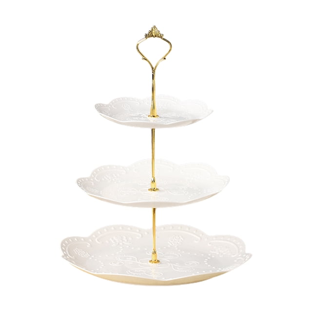 (3-layer round gold pole) European plastic three-layer fruit plate afternoon tea dessert dessert cake stand
