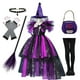 thumbnail image 2 of Disfraz de bruja para niñas, vestido de malla tejida con cola, sombrero de bruja y escoba, para fiesta de Halloween, Carnaval y graduación, 2 of 5