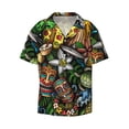thumbnail image 5 of PAYOHTO Cartoon Doodles Hawaii Mens Hawaiian Casual Short-sleeved Shirt Tropical Summer Beach Button Down Shirts, 5 of 7