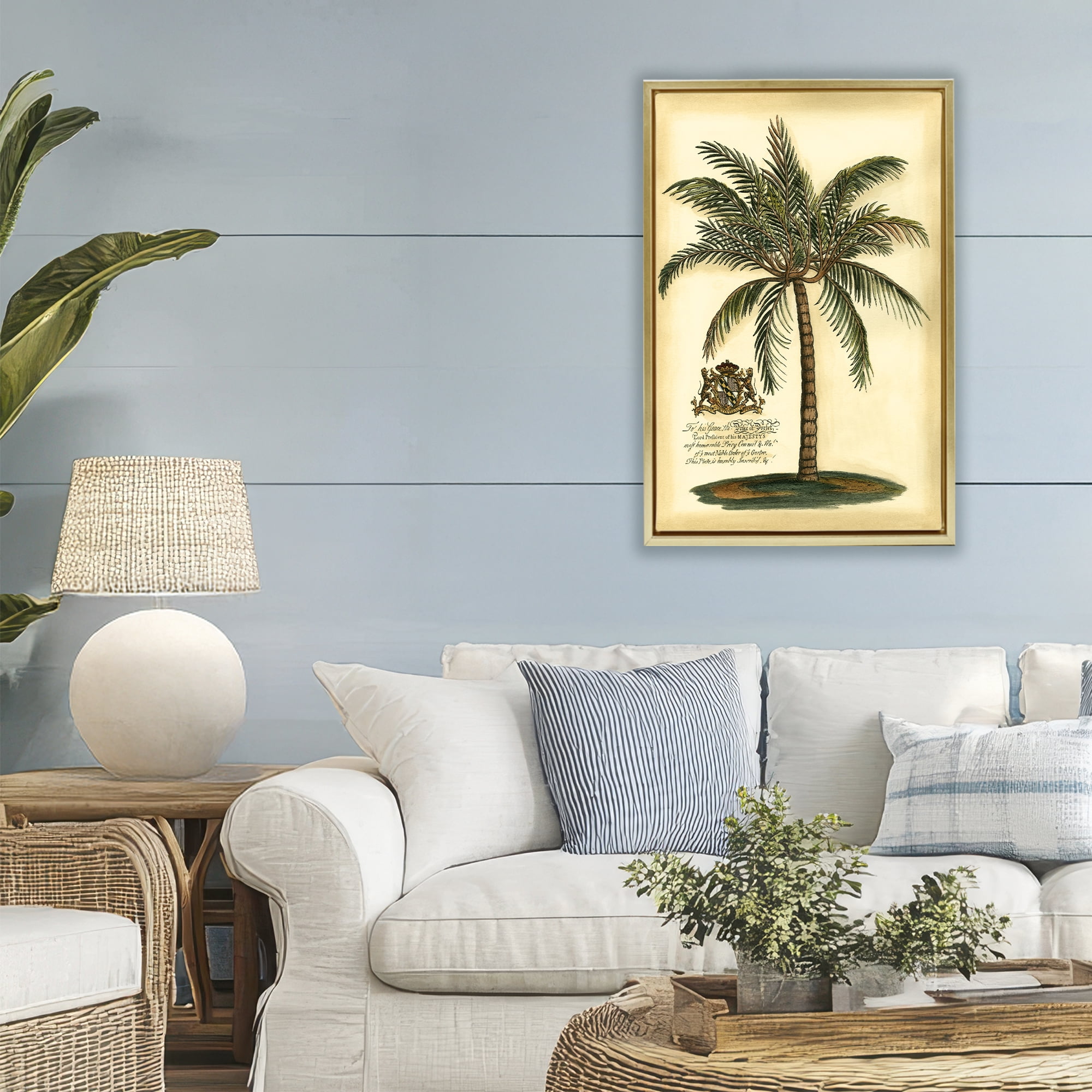 Stupell Industries British Colonial Palm Gold Framed Floater Canvas Wall Art, design by Vision Studio