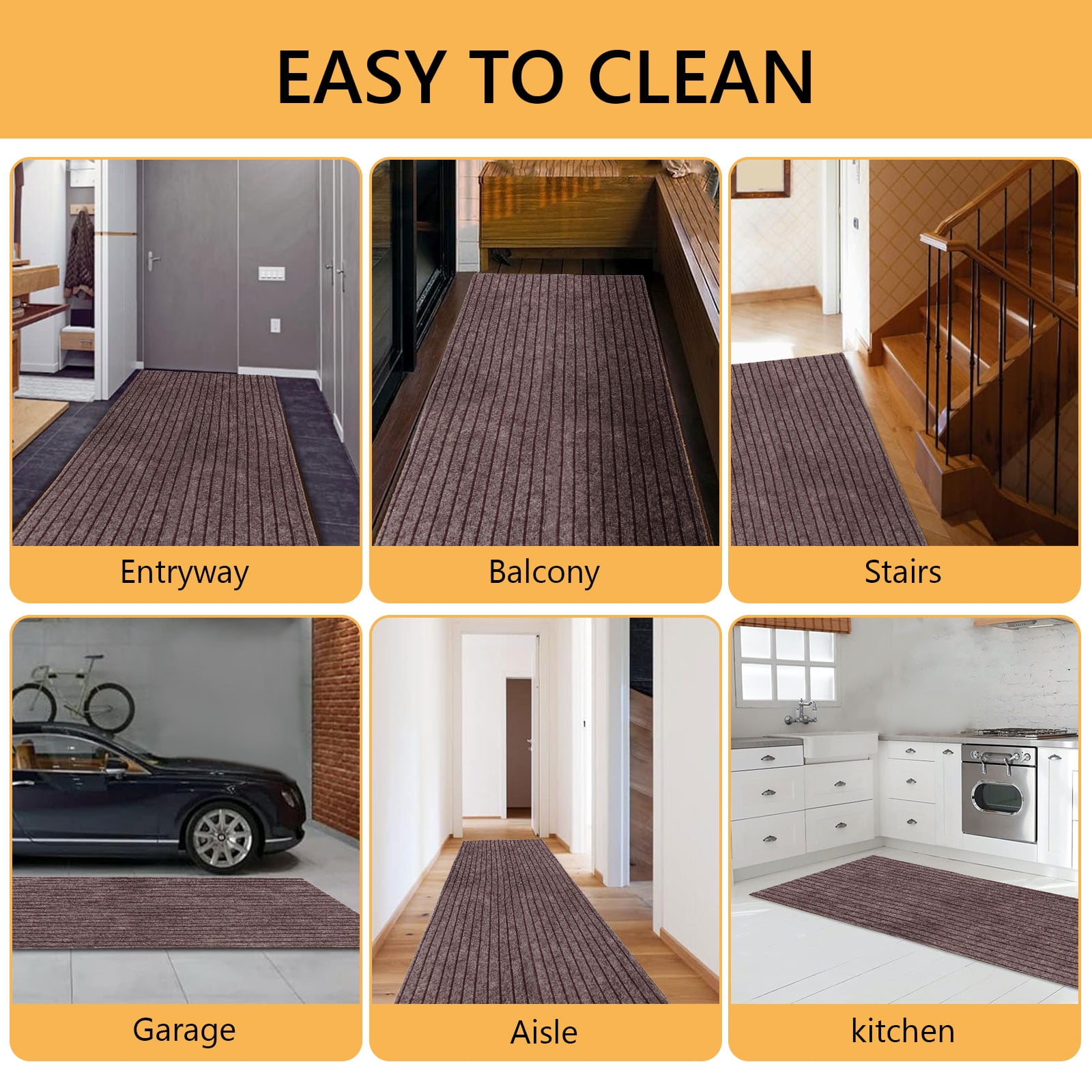 Hengbo Indoor Outdoor Runner Carpet 2 x 6 ft Runner Rugs Rubber Backing Rug for  Hallway Entryway Kitchen  Laundry Room   Brown