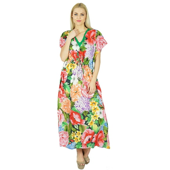 Bimba Caftan Long Floral Multicolore en Coton pour Femmes
