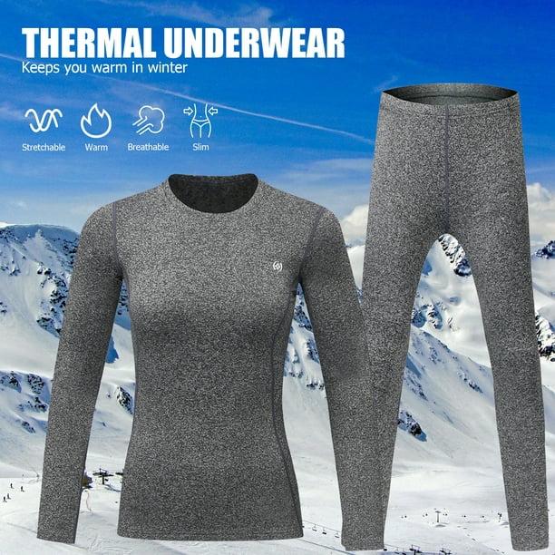 2PCS Women Winter Thermal Underwear Fleece Lining Thick Warm O Neck Long  Sleeve Top Pants Long Johns Set 