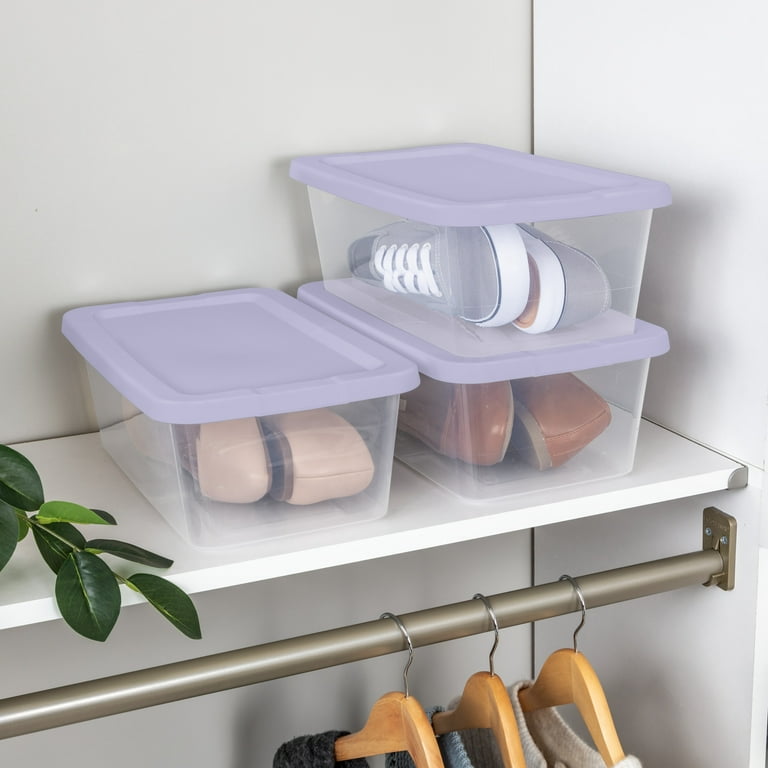 10-Pack Clear 6 Quart Storage Bins With Purple Lids - Stackable Pantry & Home Organization Containers