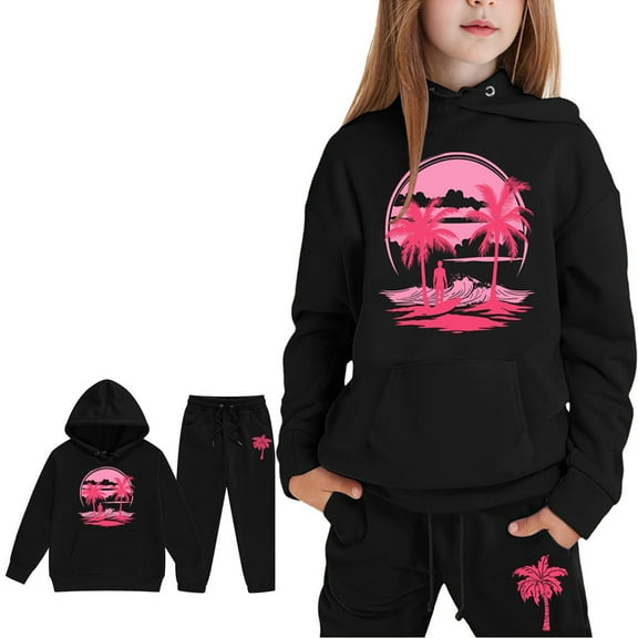 LIUYUNNN Kids Tracksuit Sets 2 Piece Long Sleeve Pullover Black Heart Tracksuit Hoodie Sweatpants Set Fall Winter Clothes Teen Girls Clothes 7-8 Yeats Boys Girls Autumn and Winter Outfits