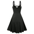 thumbnail image 3 of Lace-up ruffled strap dress sleeveless A-line punk style knee-length black dress-Light SoftRed-L, 3 of 7