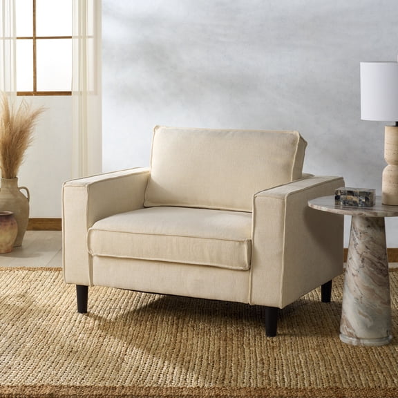 Safavieh Kalyna Mid-Century Wood and Fabric Dining Arm Chairs, Creme