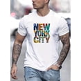 thumbnail image 1 of Camiseta con estampado creativo de "Nueva York", estilo urbano informal, elástica, de cuello redondo, para hombre, ideal para verano., 1 of 5