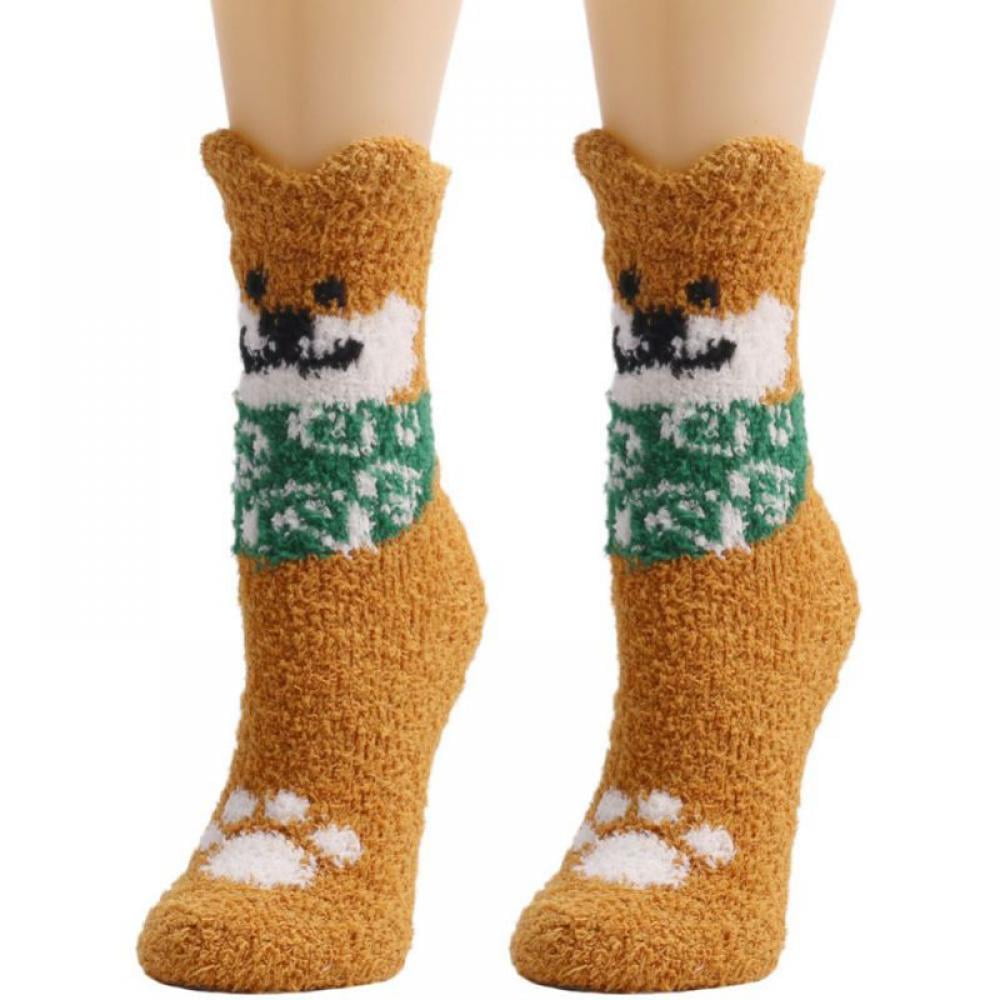 Womens Fashion Fuzzy Socks Plush Warm Cozy Soft Cartoon Cat Slipper ...