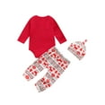 thumbnail image 3 of Qiylii Baby Girls Christmas Outfits Letter Print Long Sleeve Bodysuit+Trousers+Cap, 3 of 8