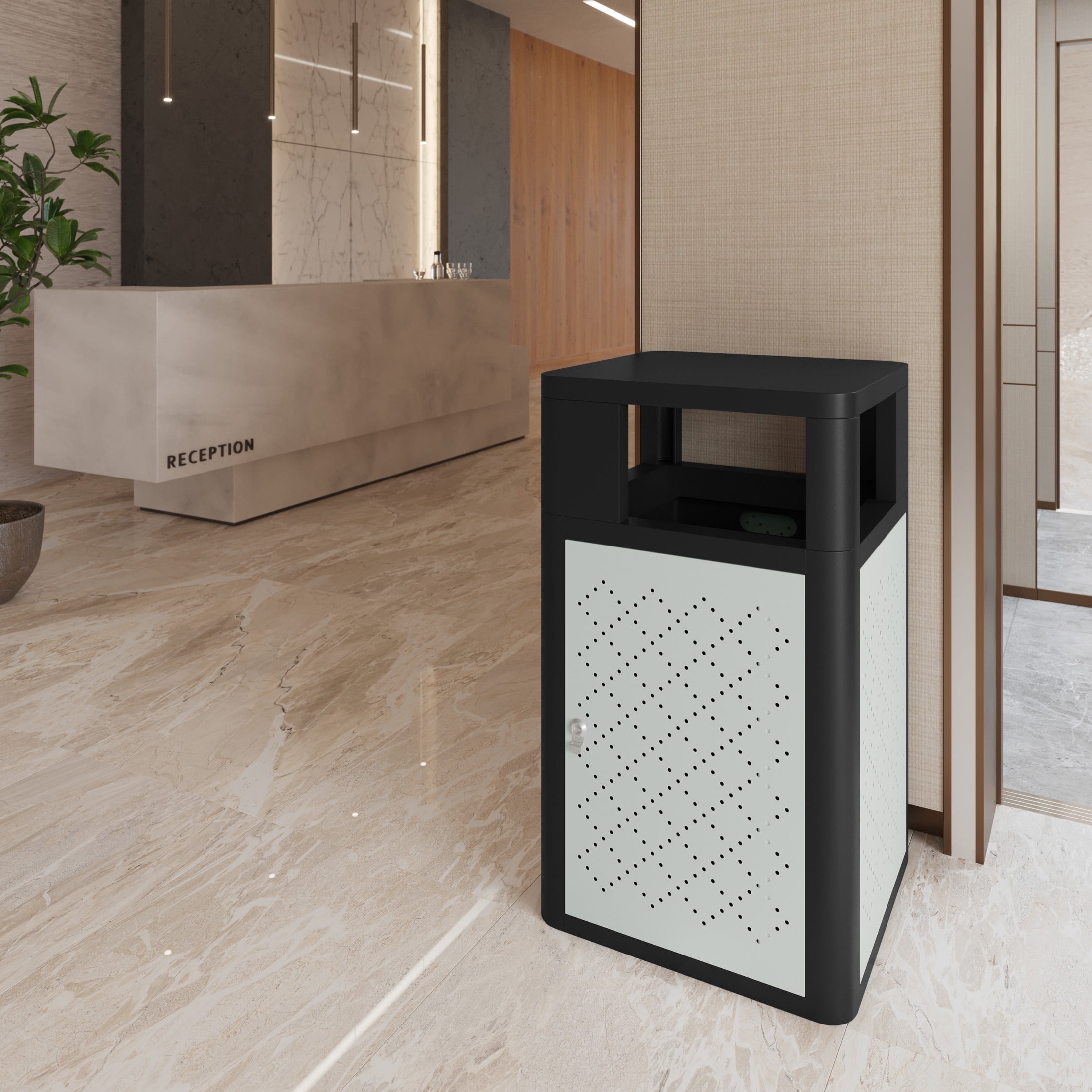 Flash Furniture Brooks Steel Indoor-Outdoor Trash Can with Locking Access Door 31.4 Gallon