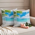 thumbnail image 2 of Summer Beach Outdoor Waterproof Pillow Covers, Turquoise Window Seascape Seaside Palm Tree Decorative Square Throw Pillowcase Sofa Cushion Sham for Patio/Couch/Chair, 20"x20" 2 Pack, 2 of 8