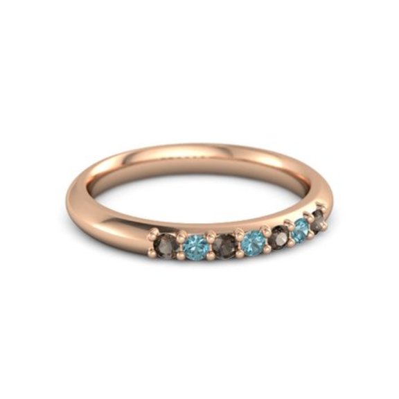 Brown Smoky Quartz & London Blue Topaz Half Eternity Delicate Band Ring Silver Rose Gold Plated Ring Women Gift Gift For Mom - Wife Promise Gift
