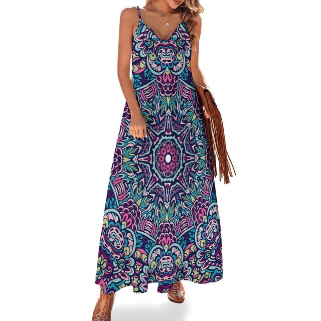 Vestido étnico retro vintage, arte abstracto, bonito vestido largo con tirantes, estilo callejero, bohemio, vestidos largos de primavera con cuello en V, vestidos oversize