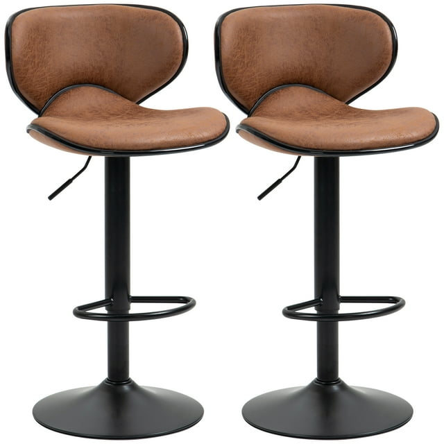 HOMCOM Tabouret de Bar Vintage Ensemble de 2 Chaises en Leathaire à Hauteur Réglable