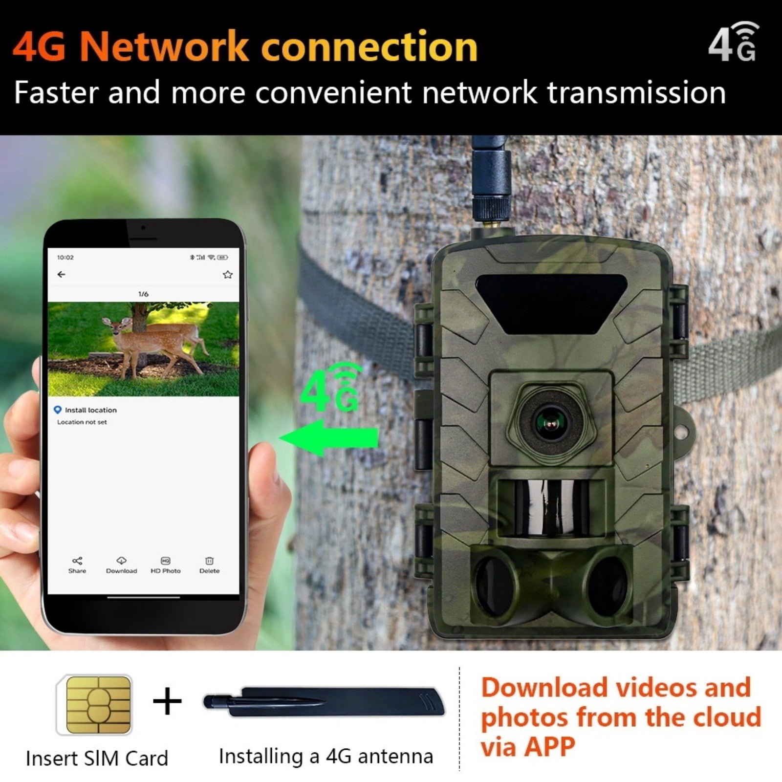 4G LTE Trail Camera with Motion Detection, Infrared Night Vision Game Camera with LCD Screen, High Resolution Wireless Wildlife Camera for Outdoor Use