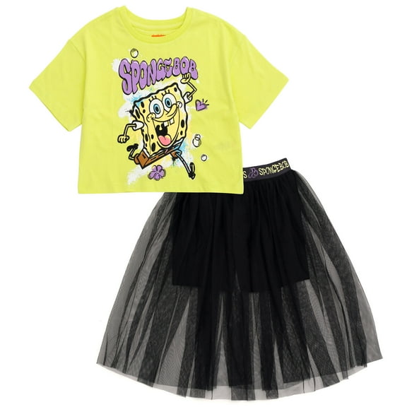 SpongeBob SquarePants Boxy Drop Shoulder T-Shirt and Mesh Tulle Skort Toddler to Big Kid
