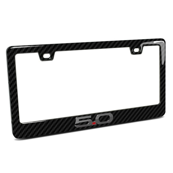 Ford Mustang 5.0 3D in Dark Gray on Real Carbon Fiber ABS Plastic License Plate Frame