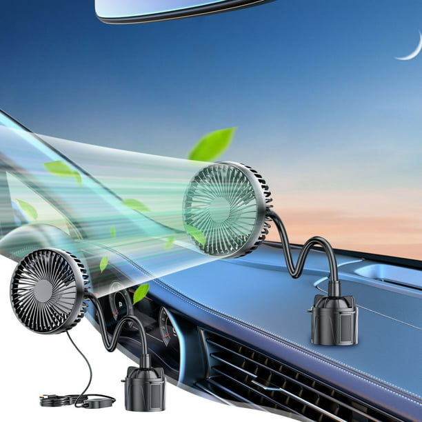 Ventilador de coche USB, 3 velocidades, portátil, base ajustable, giro de 360 grados