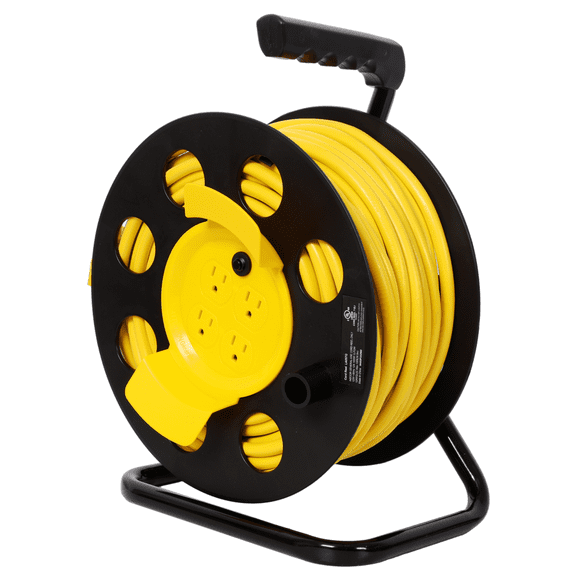 Heavy Duty 100FT Retractable Extension Cord Reel 12AWG with 4 Outlets & Breaker