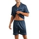 thumbnail image 4 of INSPIRAR CHIC Pijama de Satén para Hombre de Manga Corta, Conjunto de Pijamas de Verano de 2 Piezas, Talla 2XL, Azul Oscuro, 4 of 5