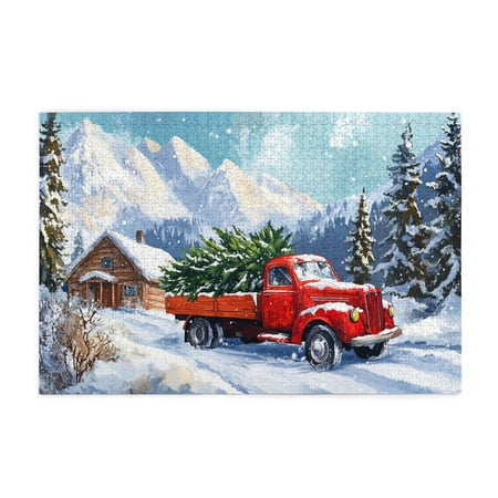 1000 pcs Christmas trees & truck Wooden puzzles for adults 1000 pieces Stress relieving pleasure Funny Holiday Gifts Classic Christmas trees & truck Puzzle 1000 Piece Gifts Suitable Family Friends