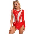 thumbnail image 3 of YONGHS Women's Color Block Figure Ice Skating Dress Shiny Rhinestone Ballet Skirted Leotard Dresses Red L, 3 of 7