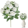 thumbnail image 2 of Artificial White Rose Bouquets, Realistic Silk Mini Roses with Baby’s Breath & Green Leaves, Fake Flower Bundles for Wedding, Home Decor, Floral Arrangements, Party Centerpieces, Indoor Use, 2 of 7