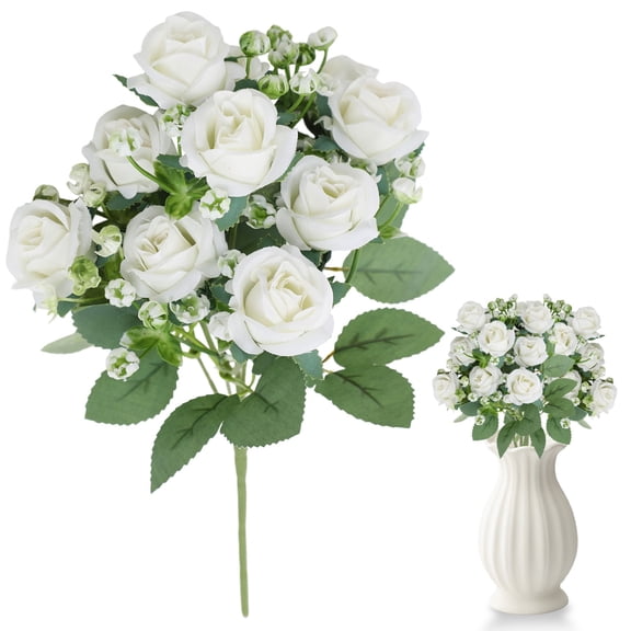 ZFSBZBS Artificial Flowers Silk Roses Fake Bridal Wedding Bouquet for Home Garden Party Floral Decor,White