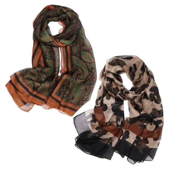 Curve Muse Print Floral Pattern Scarf Shawl Fashion Scarves Sunscreen Shawls-2 Pack-Pack G