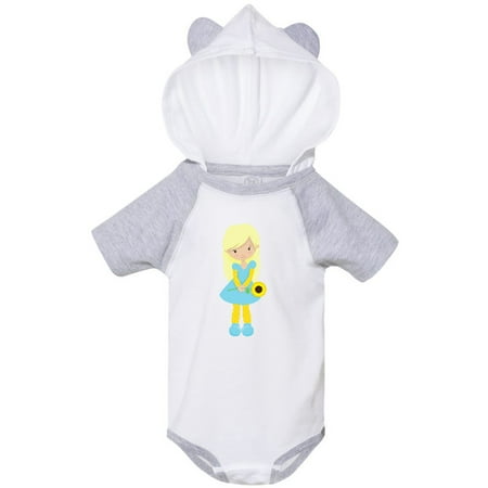 

Inktastic Sunflower Girl Blonde Hair Blue Dress Flower Gift Baby Girl Bodysuit