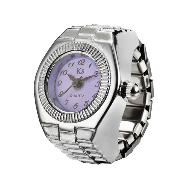 Reloj de dedo Punk Vintage para mujer y niña, Mini correa elástica, relojes de aleación, anillos de pareja, reloj de joyería, reloj de cuarzo romano R