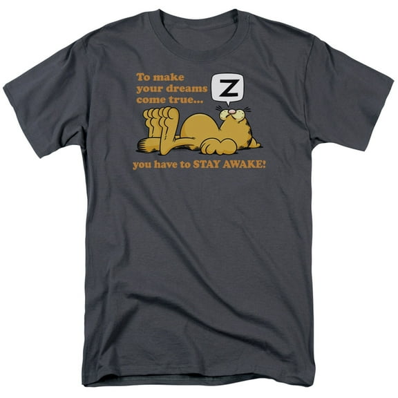 Garfield Stay Awake S/S Adult 18/1 T-Shirt Charcoal